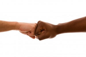 multiracial fist to fist agreement (isolated on white)