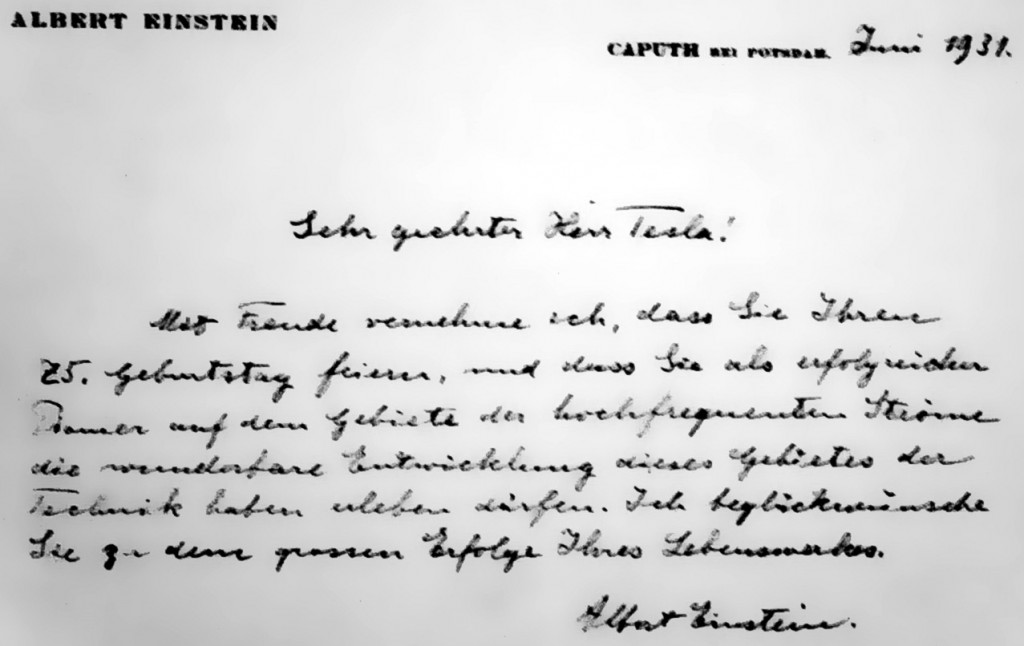 Lettera di Einstein a Tesla