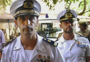 LaPresse02-06-2012CronacaInda, marò italiani liberi su cauzioneItalian marine Massimiliano Latorre, left, and Salvatore Girone walk after appearing in court in Kollam, India, Saturday, June 2, 2012. The two marines are accused of fatally shooting two Indian fishermen from the Italian cargo vessel Enrica Lexie off southwest India. The marines were part of the cargo ship's security team, and India accuses them of mistaking the fishing boat for a pirate ship.