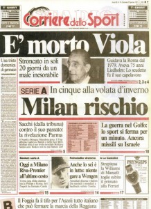 La pagina del Corriere dello Sport che annuncia la morte di Dino Viola