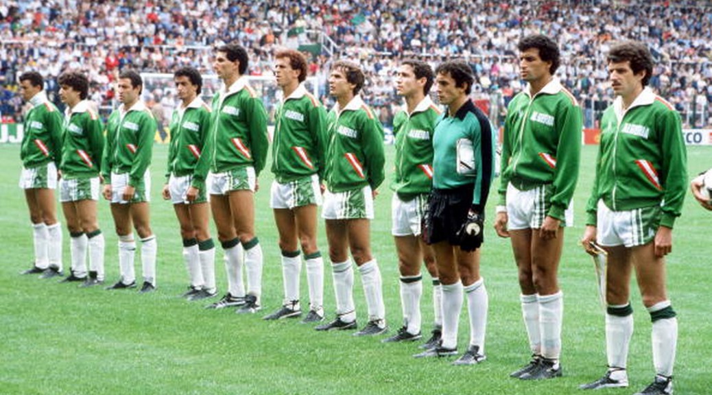 1982 World Cup Finals, Oviedo, Spain, 24th June, 1982, Algeria 3 v Chile 2, The Algeria team line up before the match  (Photo by Bob Thomas/Getty Images)