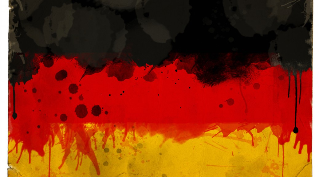 A splatter grunge effect tricolor flag of Germany