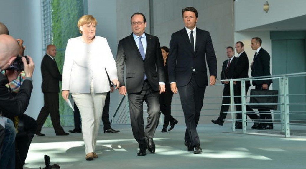 Conferenza stampa tra Francia, Germania e Italia sulla situazione dell'Europa